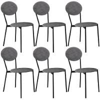 Kit 06 Cadeiras Estofada Para Sala De Jantar Azuri Preto C01 Linho Prata - Lyam Decor - 1