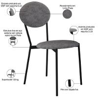 Kit 06 Cadeiras Estofada Para Sala De Jantar Azuri Preto C01 Linho Prata - Lyam Decor