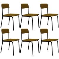 Kit 06 Cadeiras Estofada Para Sala De Jantar Sense Preto C01 Linho Mostarda - Lyam Decor - 1