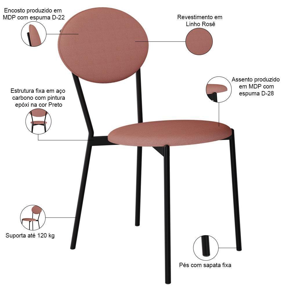 Kit 06 Cadeiras Estofada Para Sala De Jantar Azuri Preto C01 Linho Rosê - Lyam Decor - 4