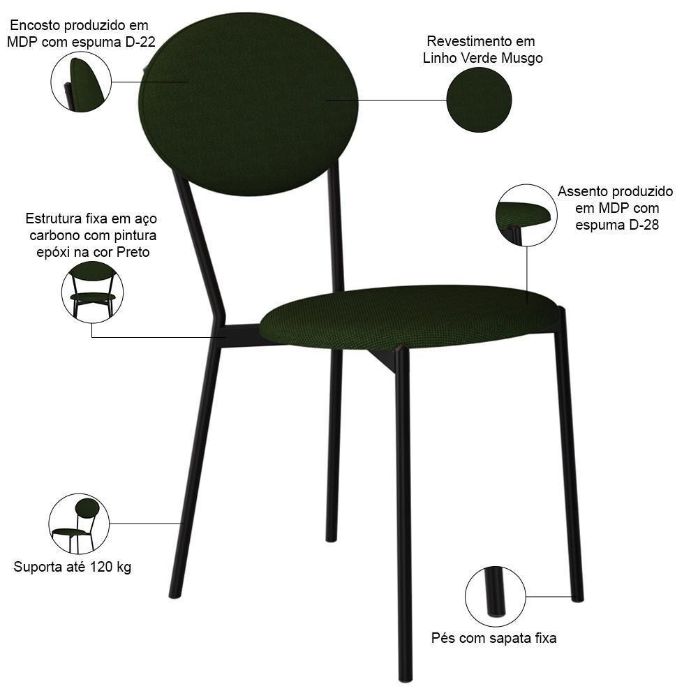 Kit 06 Cadeiras Estofada Para Sala De Jantar Azuri Preto C01 Linho Verde Musgo - Lyam Decor - 4