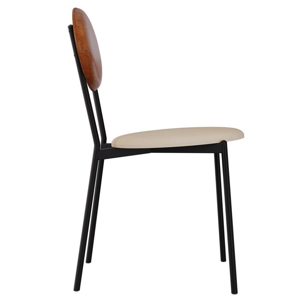 Kit 06 Cadeiras Estofada Para Sala De Jantar Azuri Preto C01 Linho Areia Courino Caramelo - Lyam Decor - 6