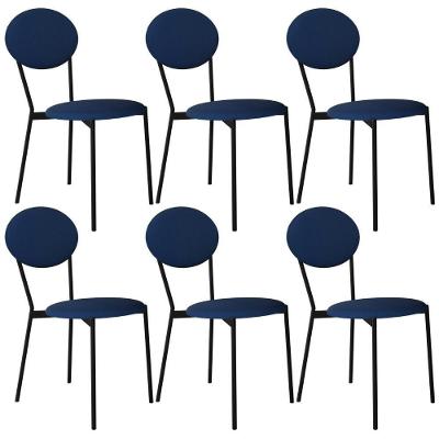 Kit 06 Cadeiras Estofada Para Sala De Jantar Azuri Preto C01 Linho Azul - Lyam Decor