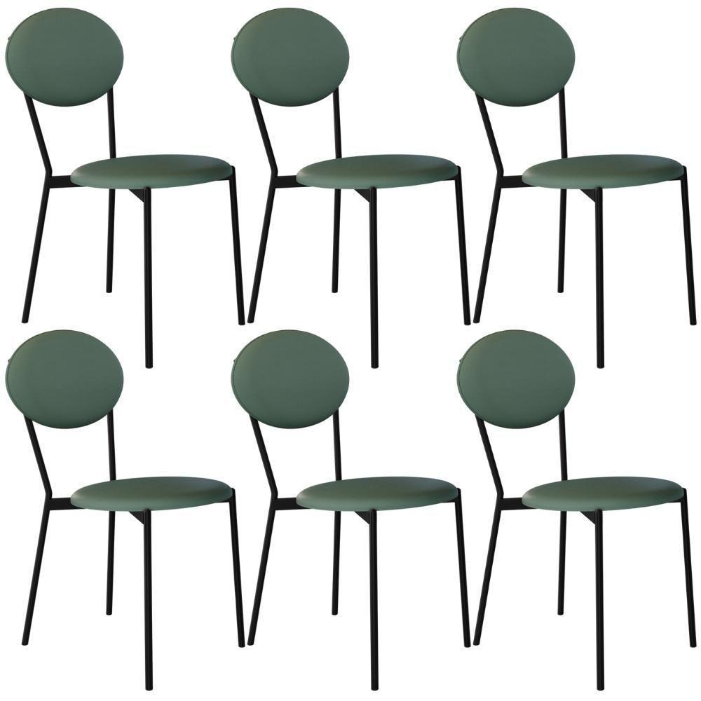 Kit 06 Cadeiras Estofada Para Sala De Jantar Azuri Preto C01 Courino Verde Sálvia - Lyam Decor - 1