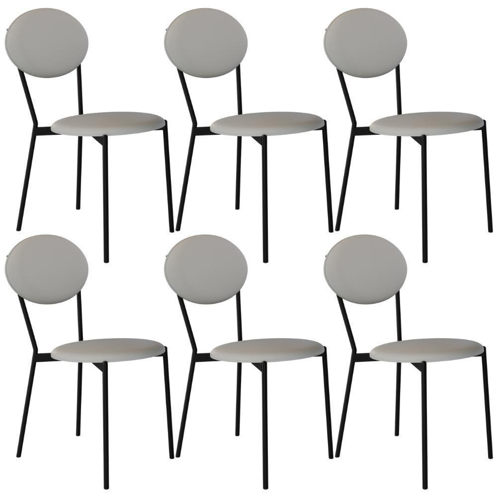Kit 06 Cadeiras Estofada Para Sala De Jantar Azuri Preto C01 Courino Off White - Lyam Decor - 1