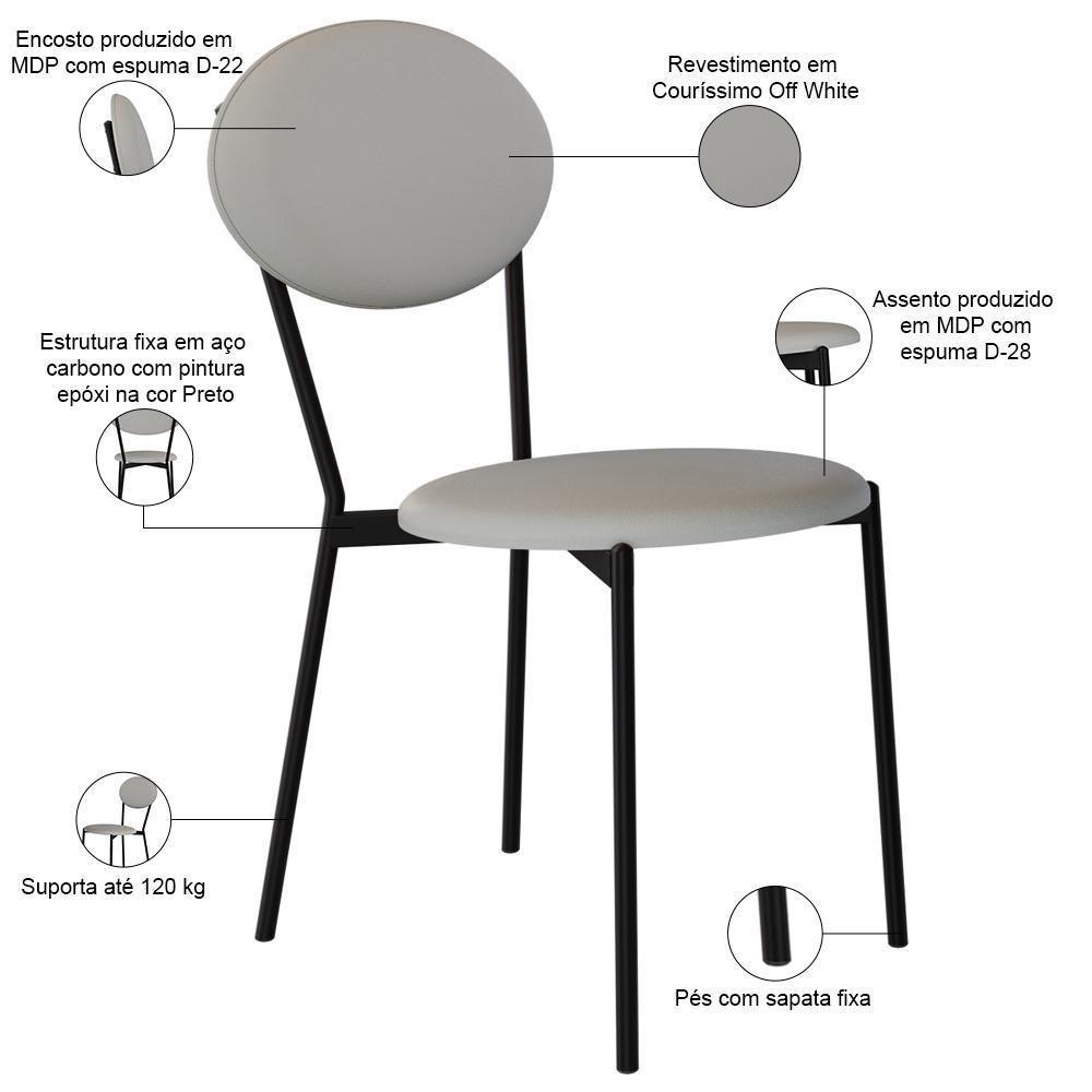 Kit 06 Cadeiras Estofada Para Sala De Jantar Azuri Preto C01 Courino Off White - Lyam Decor - 4