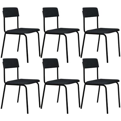 Kit 06 Cadeiras Estofada Para Sala De Jantar Sense Preto C01 Linho Cinza - Lyam Decor