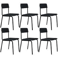 Kit 06 Cadeiras Estofada Para Sala De Jantar Sense Preto C01 Linho Cinza - Lyam Decor - 1