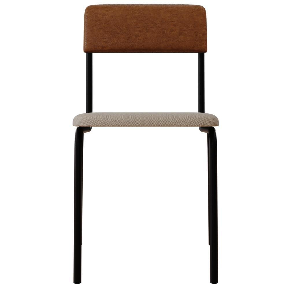 Kit 06 Cadeiras Estofada Para Sala De Jantar Sense Preto C01 Linho Palha Courino Caramelo - Lyam Decor - 3