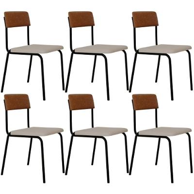 Kit 06 Cadeiras Estofada Para Sala De Jantar Sense Preto C01 Linho Palha Courino Caramelo - Lyam Decor