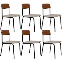 Kit 06 Cadeiras Estofada Para Sala De Jantar Sense Preto C01 Linho Palha Courino Caramelo - Lyam Decor - 1