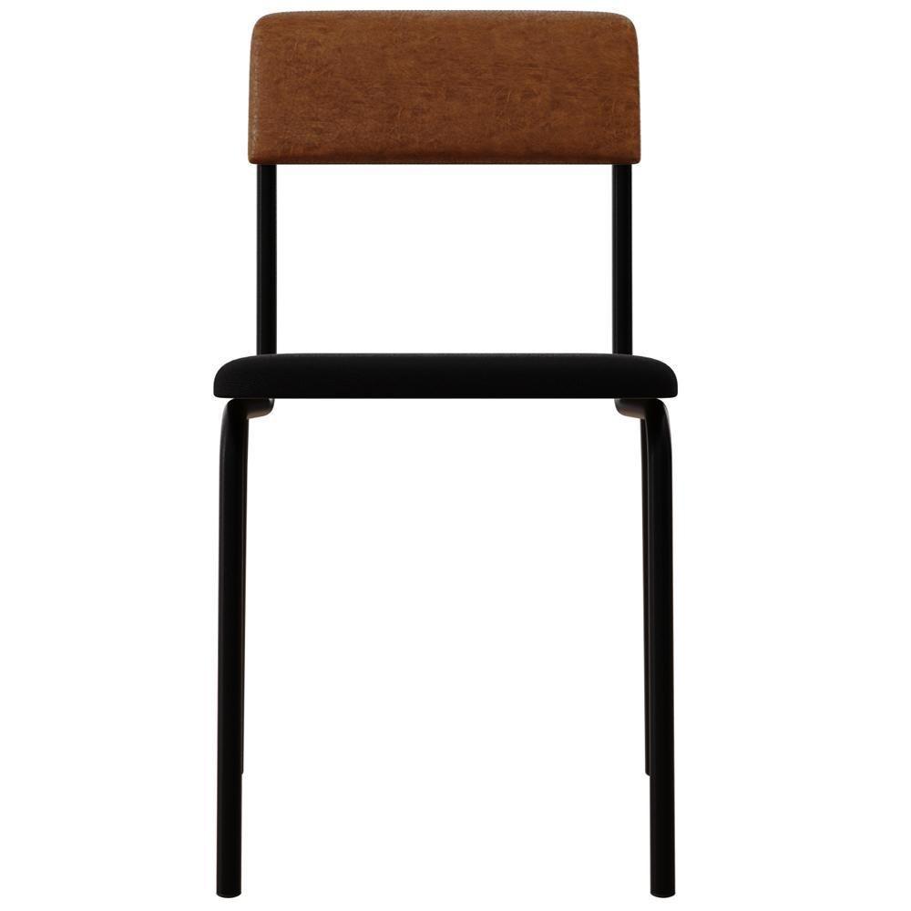 Kit 06 Cadeiras Estofada Para Sala De Jantar Sense Preto C01 Linho Preto Courino Caramelo - Lyam Decor - 3