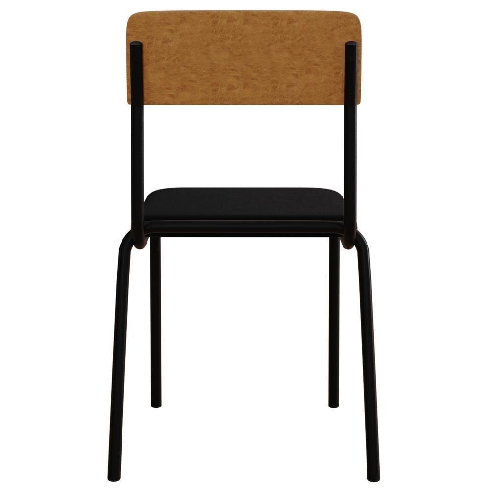 Kit 06 Cadeiras Estofada Para Sala De Jantar Sense Preto C01 Linho Preto Courino Caramelo - Lyam Decor - 7