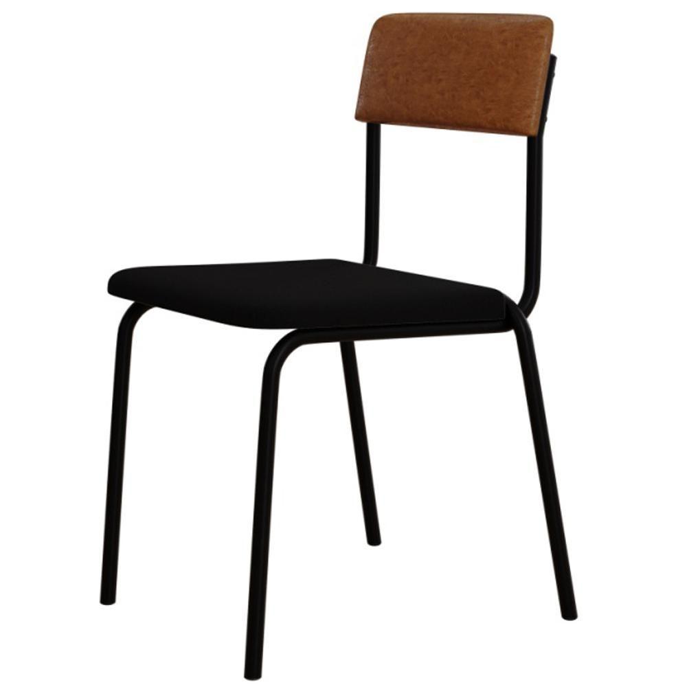 Kit 06 Cadeiras Estofada Para Sala De Jantar Sense Preto C01 Linho Preto Courino Caramelo - Lyam Decor - 8