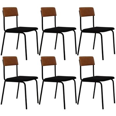 Kit 06 Cadeiras Estofada Para Sala De Jantar Sense Preto C01 Linho Preto Courino Caramelo - Lyam Decor