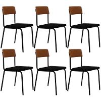 Kit 06 Cadeiras Estofada Para Sala De Jantar Sense Preto C01 Linho Preto Courino Caramelo - Lyam Decor - 1