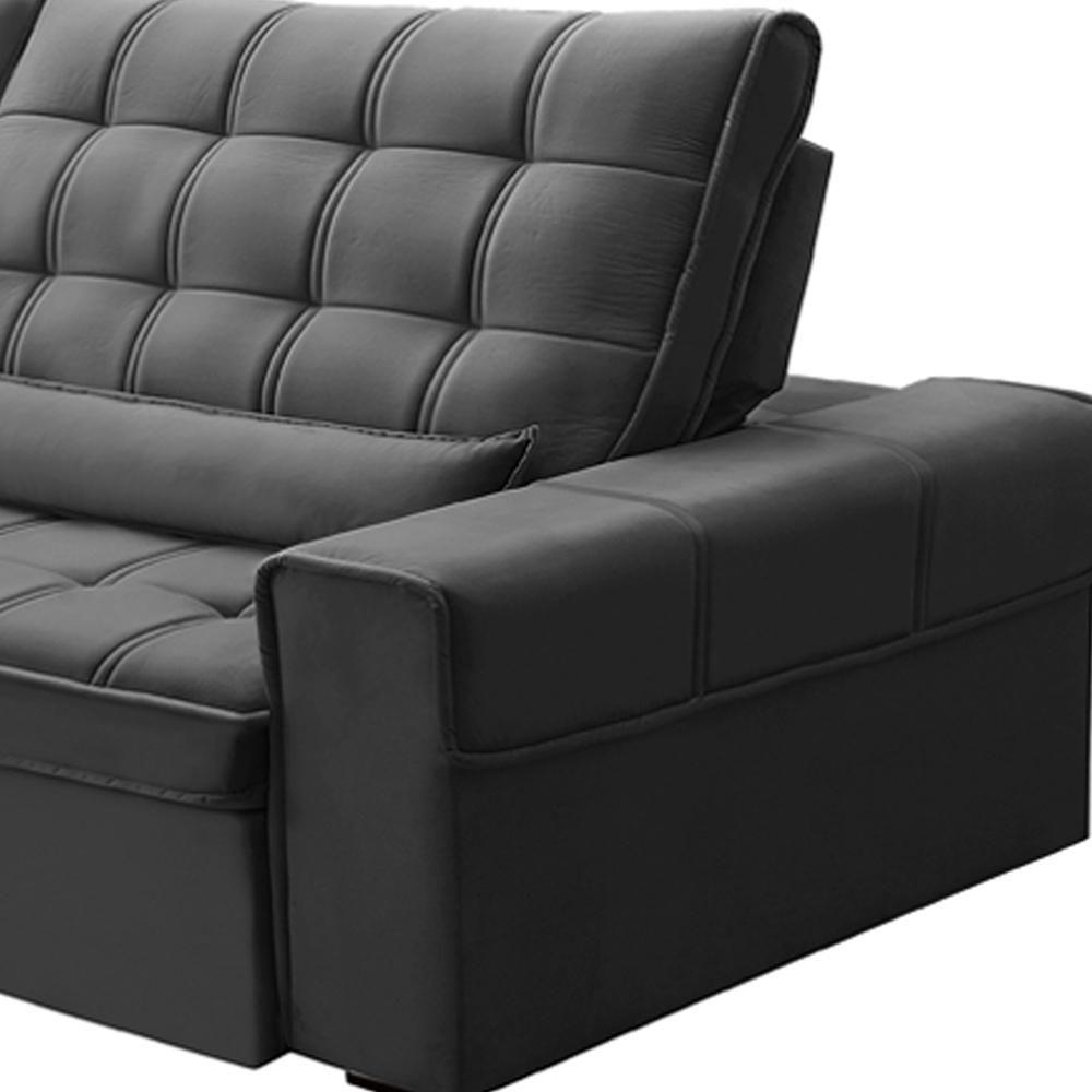 Sofá Retrátil Reclinável Para Sala 4 Lugares 290cm Nebrasca F04 Veludo Cinza Escuro - Lyam Decor - 7
