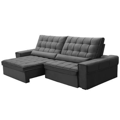 Sofá Retrátil Reclinável Para Sala 4 Lugares 290cm Nebrasca F04 Veludo Cinza Escuro - Lyam Decor