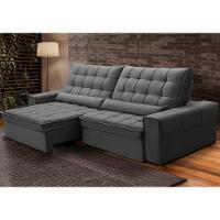 Sofá Retrátil Reclinável Para Sala 4 Lugares 290cm Nebrasca F04 Veludo Cinza Escuro - Lyam Decor - 2