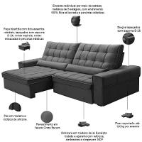 Sofá Retrátil Reclinável Para Sala 4 Lugares 290cm Nebrasca F04 Veludo Cinza Escuro - Lyam Decor - 3