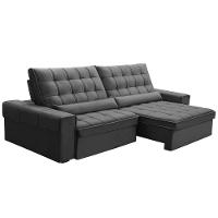 Sofá Retrátil Reclinável Para Sala 4 Lugares 290cm Nebrasca F04 Veludo Cinza Escuro - Lyam Decor - 5