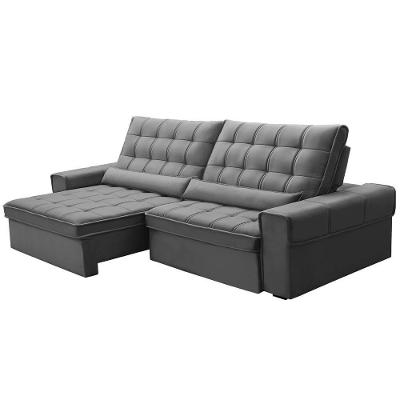 Sofá Retrátil Reclinável Para Sala 4 Lugares 290cm Nebrasca F04 Veludo Cinza Claro - Lyam Decor