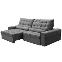 Sofá Retrátil Reclinável Para Sala 4 Lugares 290cm Nebrasca F04 Veludo Cinza Claro - Lyam Decor - 1