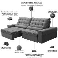 Sofá Retrátil Reclinável Para Sala 4 Lugares 290cm Nebrasca F04 Veludo Cinza Claro - Lyam Decor - 3