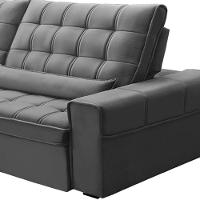 Sofá Retrátil Reclinável Para Sala 4 Lugares 290cm Nebrasca F04 Veludo Cinza Claro - Lyam Decor - 6