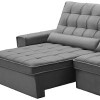 Sofá Retrátil Reclinável Para Sala 4 Lugares 290cm Nebrasca F04 Veludo Cinza Claro - Lyam Decor - 7