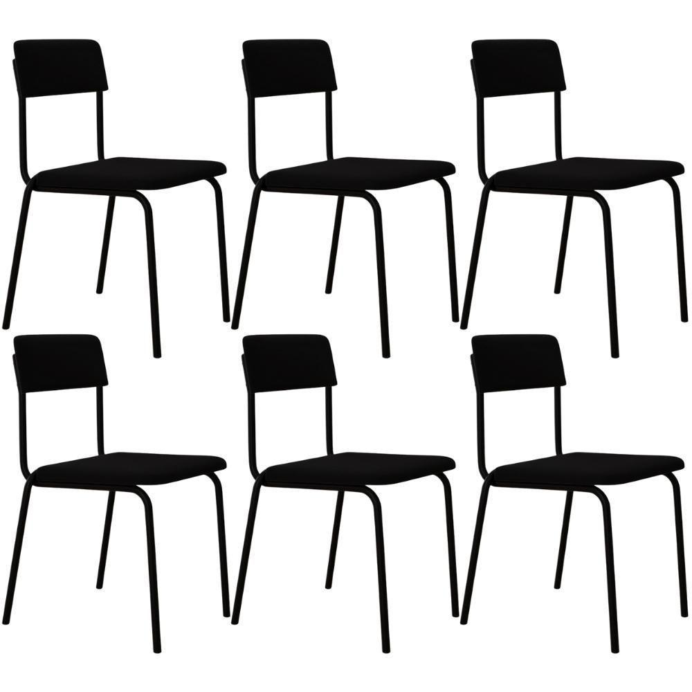 Kit 06 Cadeiras Estofada Para Sala De Jantar Sense Preto C01 Linho Preto - Lyam Decor - 1