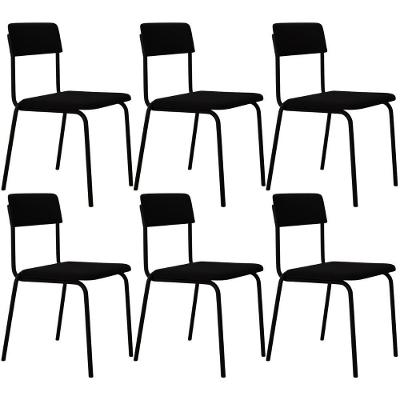 Kit 06 Cadeiras Estofada Para Sala De Jantar Sense Preto C01 Linho Preto - Lyam Decor