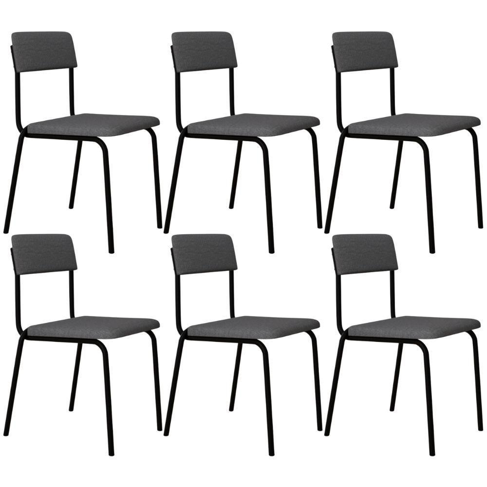 Kit 06 Cadeiras Estofada Para Sala De Jantar Sense Preto C01 Linho Cinza Claro - Lyam Decor - 1