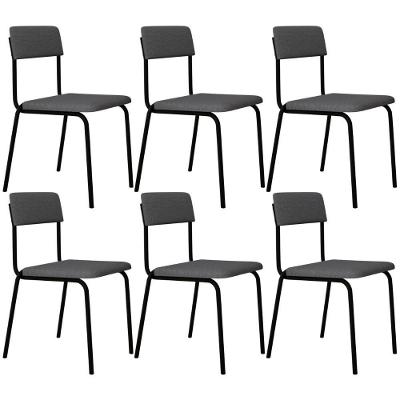 Kit 06 Cadeiras Estofada Para Sala De Jantar Sense Preto C01 Linho Cinza Claro - Lyam Decor