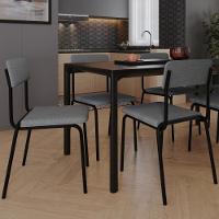 Kit 06 Cadeiras Estofada Para Sala De Jantar Sense Preto C01 Linho Cinza Claro - Lyam Decor - 2