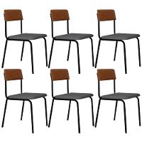 Kit 06 Cadeiras Estofada Para Sala De Jantar Sense Preto C01 Linho Cinza Claro Courino Caramelo - Lyam Decor - 1