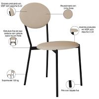 Kit 06 Cadeiras Estofada Para Sala De Jantar Azuri Preto C01 Linho Areia - Lyam Decor