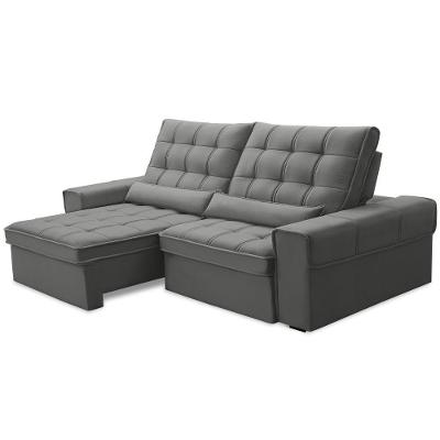 Sofá Retrátil Reclinável Para Sala 3 Lugares 250cm Nebrasca F04 Veludo Cinza Claro - Lyam Decor