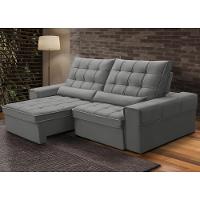 Sofá Retrátil Reclinável Para Sala 3 Lugares 250cm Nebrasca F04 Veludo Cinza Claro - Lyam Decor - 2