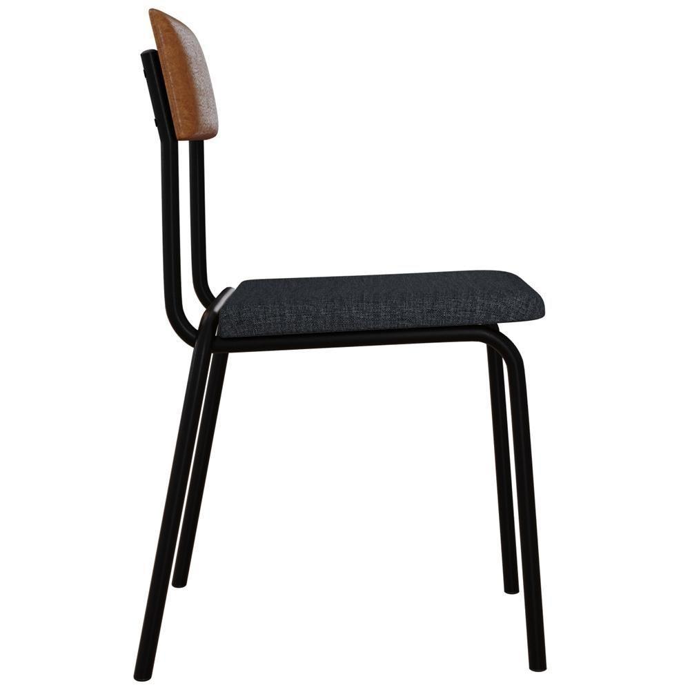 Kit 06 Cadeiras Estofada Para Sala De Jantar Sense Preto C01 Linho Cinza Courino Caramelo - Lyam Decor - 6