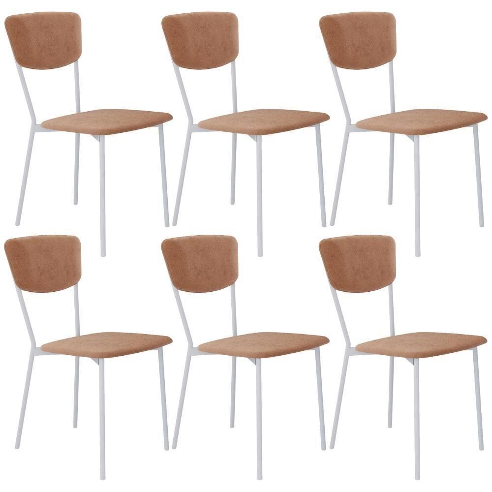 Kit 06 Cadeira Para Sala De Jantar Village Branco C01 Veludo Bege - Lyam Decor - 1