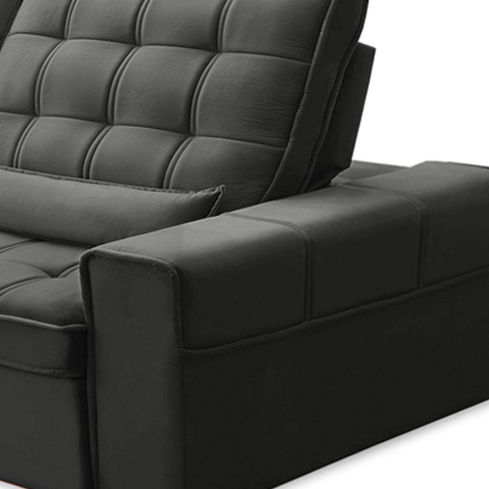 Sofá Retrátil Reclinável Para Sala 3 Lugares 230cm Nebrasca F04 Veludo Cinza Escuro - Lyam Decor - 7