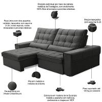 Sofá Retrátil Reclinável Para Sala 3 Lugares 230cm Nebrasca F04 Veludo Cinza Escuro - Lyam Decor - 3