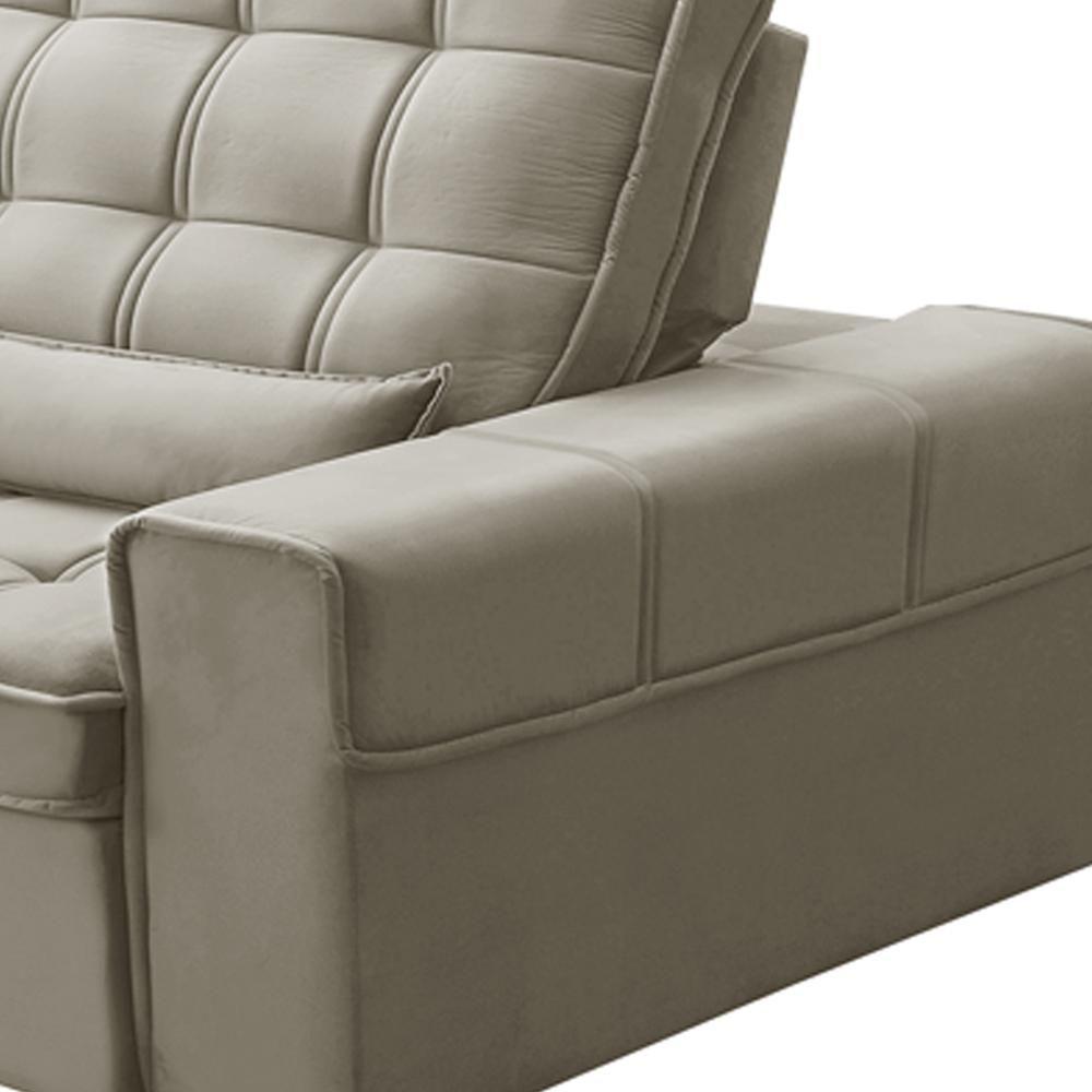 Sofá Retrátil Reclinável Para Sala 3 Lugares 250cm Nebrasca F04 Veludo Bege - Lyam Decor - 6