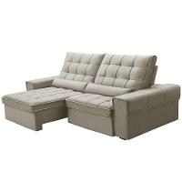 Sofá Retrátil Reclinável Para Sala 3 Lugares 250cm Nebrasca F04 Veludo Bege - Lyam Decor - 1