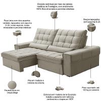 Sofá Retrátil Reclinável Para Sala 3 Lugares 250cm Nebrasca F04 Veludo Bege - Lyam Decor - 3