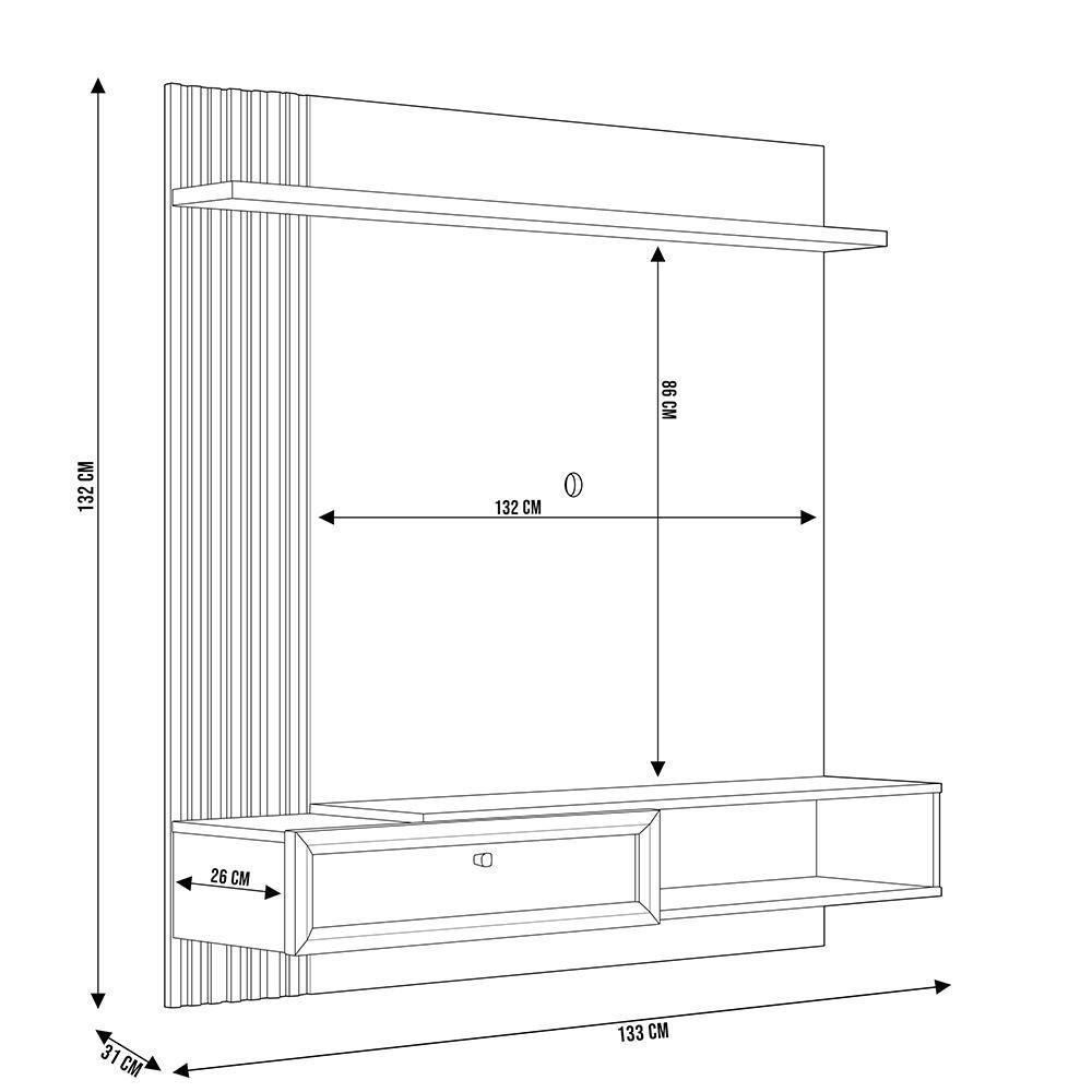 Painel Para Tv 55 Pol Com Bancada Suspensa Sollare L05 Freijó Off White - Lyam Decor - 5