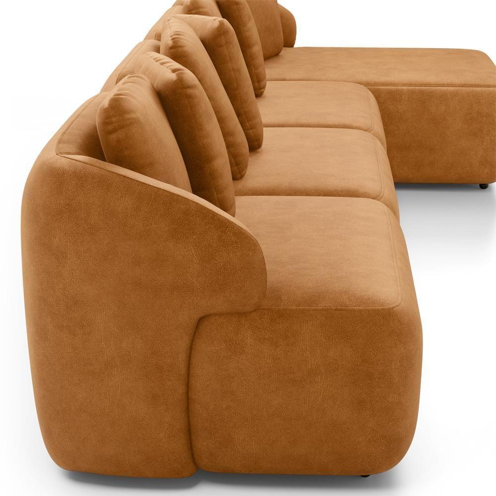 Sofá 5 Lugares Com Chaise Direito Sala Living 394cm Arlo F04 Couríssimo Whisky - Lyam Decor - 7