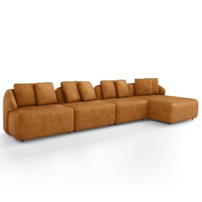 Sofá 5 Lugares Com Chaise Direito Sala Living 394cm Arlo F04 Couríssimo Whisky - Lyam Decor