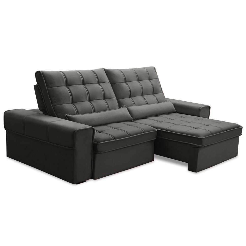 Sofá Retrátil Reclinável Para Sala 3 Lugares 210cm Nebrasca F04 Veludo Cinza Escuro - Lyam Decor - 5